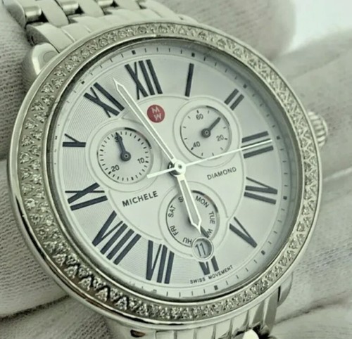 Pre-owned Michele Diamond Dial Round Face Chronograph 0.60ct Ladies Watch