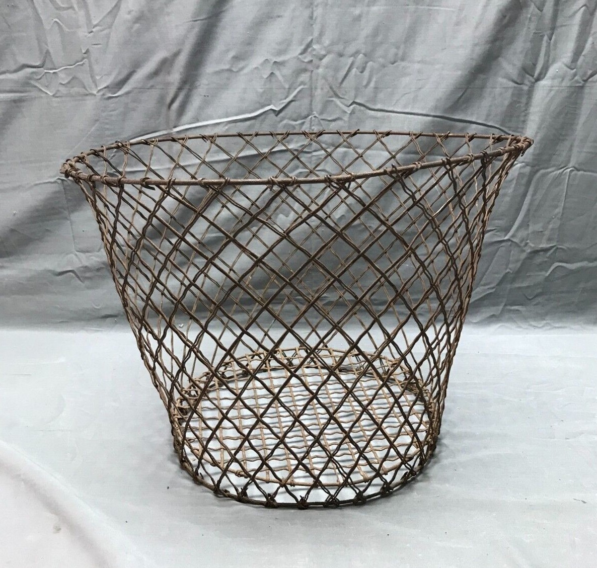 Antique Vintage Wire Diamond Pattern Waste Basket Trash Can
