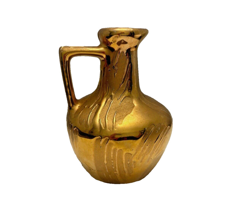 Pitcher Swetye Weeping Gold Decorative Small Ceramic Salem Ohio Vintage 4.25 In