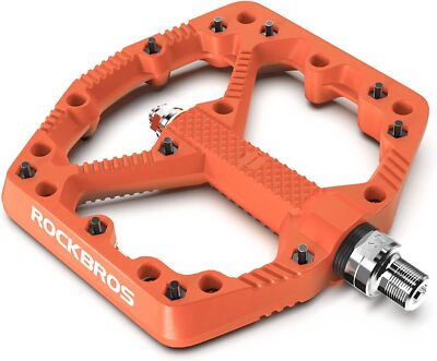 ROCKBROS Bicycle Nylon Pedals Orange Flat MTB Fiber Bicycle Platform Pedals 9/16
