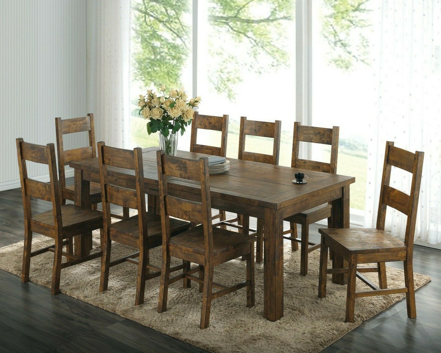 Aster Coleman 9 Piece Solid Wood Dining Set Table Chairs