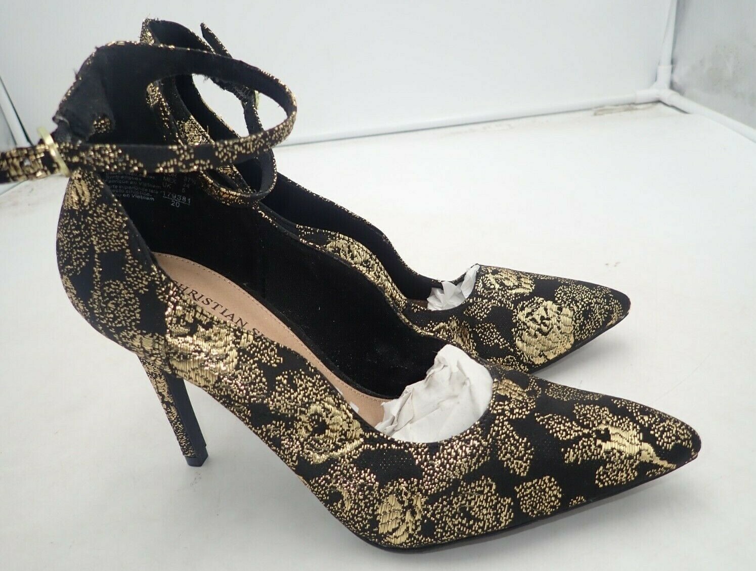 gold floral heels