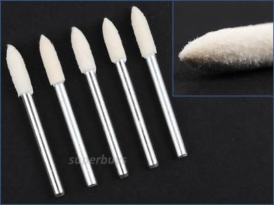 5pcs 4mm Bullet Wool Felt Polishing Bit Cone Buff Rotary Drill Firm 3mm Shank 