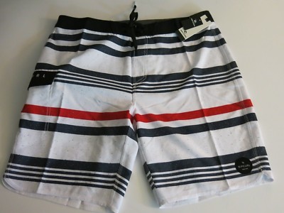 Men's Rip Curl 38 Covine Red White Black Stripe Stretch Board Shorts NWT