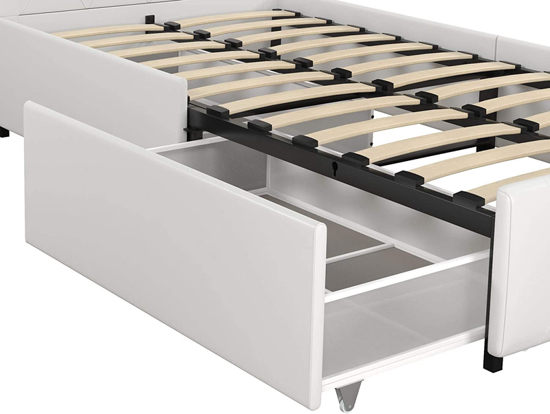DHP Dakota Upholstered Platform Bed with Underbed Storage Drawers and Diamond Bu