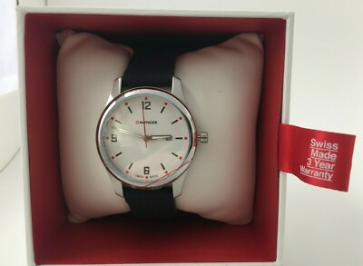 Wenger Watch City Active White Dial Black Silicone Strap, Small, 01.1421.117 New