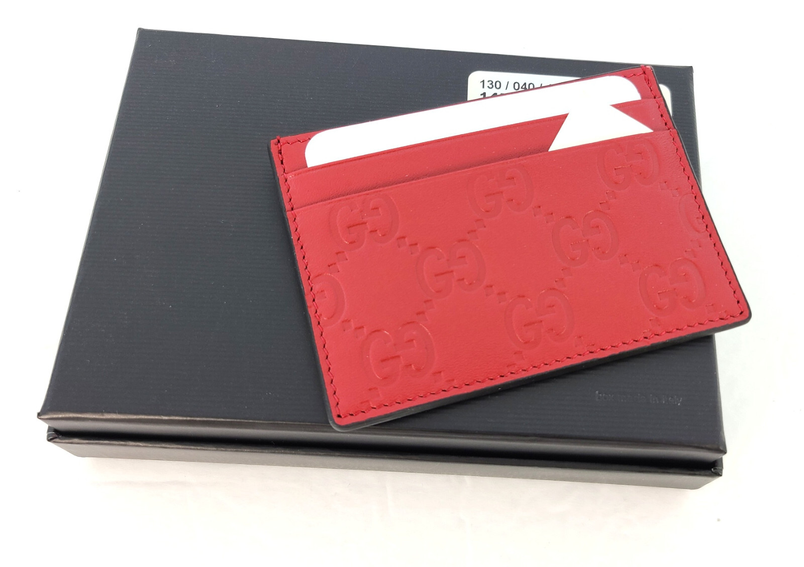 Pre-owned Gucci Authentic  Ssima Red Leather Card Case Card Holder