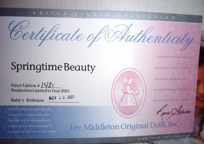 Lee Middleton Dolls Springtime Beauty~Reva Schick~Vinyl #1481~ Hand Signed