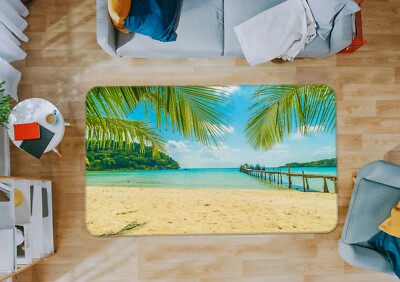 3D Beach Ocean Coconut Tree ZHUA2055 Game Non Slip Rug Mat Photo Carpet Amy