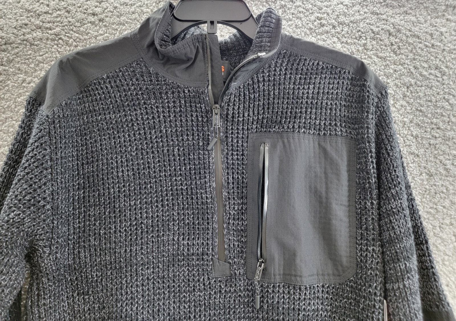 Bass Outdoor Quarter-Zip Long Sleeve Pullover Patch Sweater Men's S Black Beauty - Picture 3 of 17