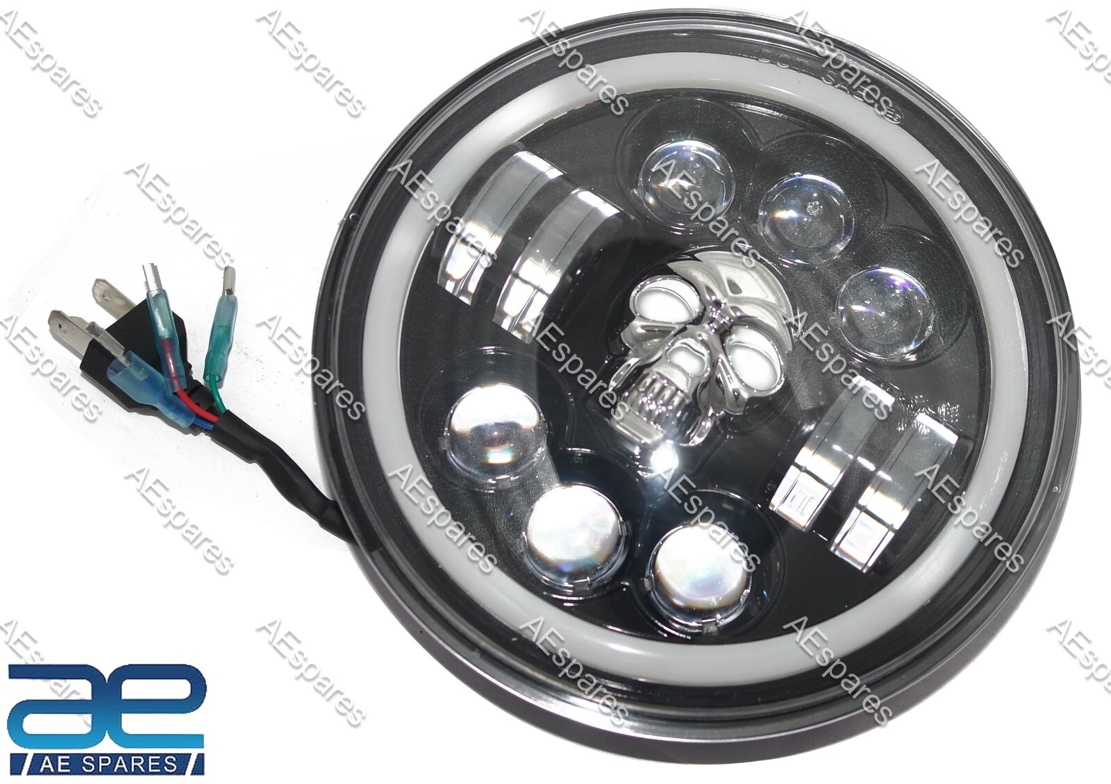 Skull Design 7" LED Headlight For Mahindra Thar Harley Royal Enfield 