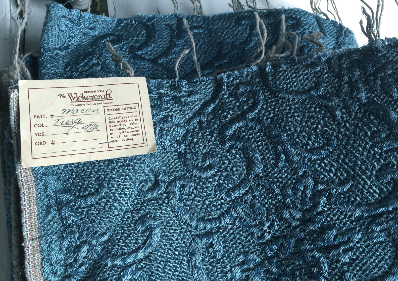 Vintage Turquoise Blue Green Floral Swirl Upholstery Fabric 60