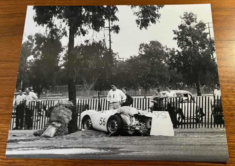 8x10 print / Dr. Troy McHenry fatal crash at Pomona Road Races, 1956