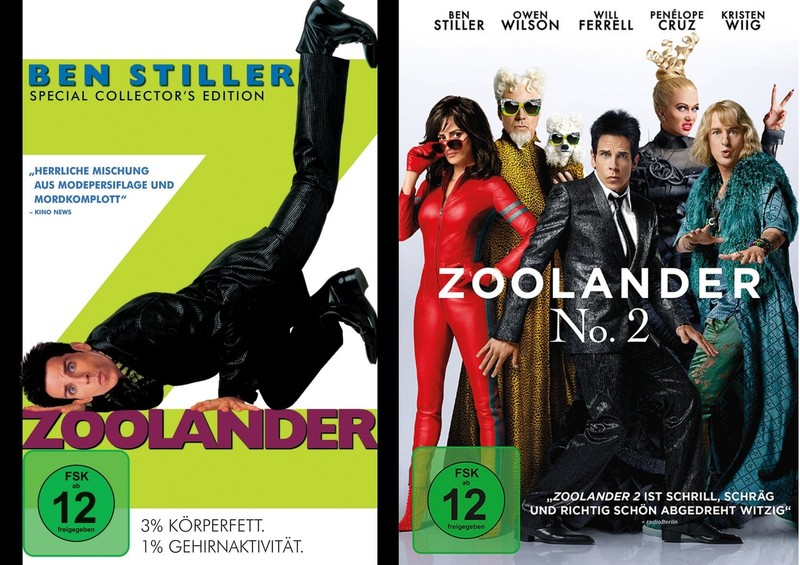 Zoolander 1 + Zoolander No. 2 - (Ben Stiller + Owen Wilson) # 2-Dvd-Set-Neu