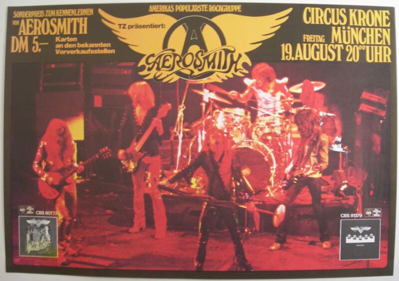 AEROSMITH CONCERT TOUR POSTER 1977 ROCKS MUNICH CIRCUS KRONE STEVEN TYLER RARE