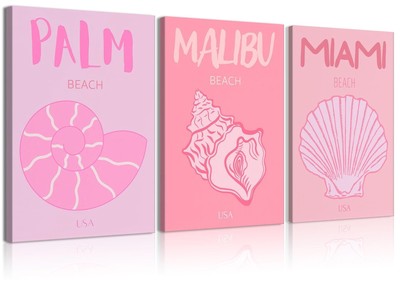 YBARTZQ 3Pcs Pink Preppy Canvas Wall Art Beach Posters Seashell Pictures Funn...
