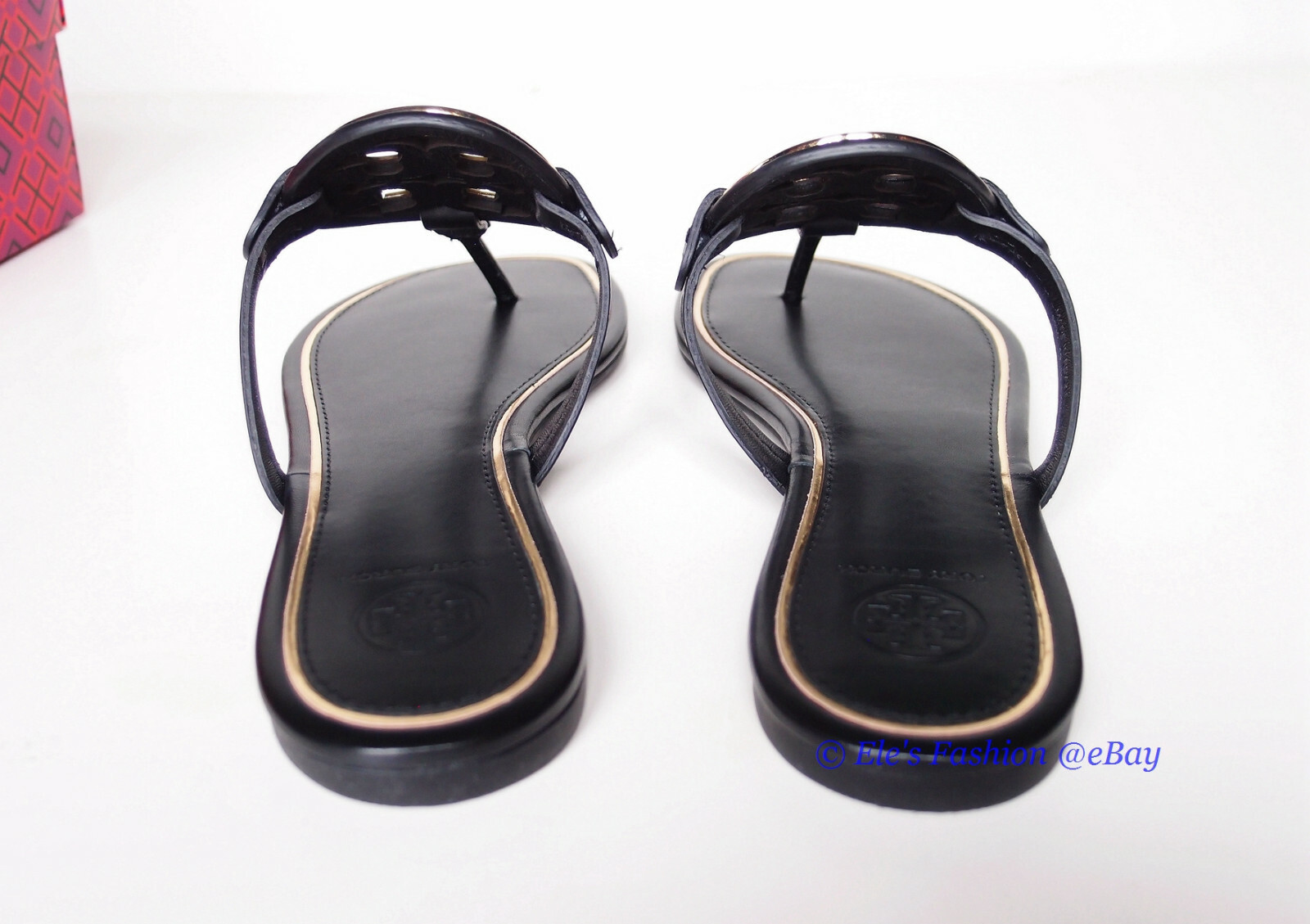 Pre-owned Tory Burch Metal Miller Thong Flip Flop Leather Sandal Black Us 7 Authentc