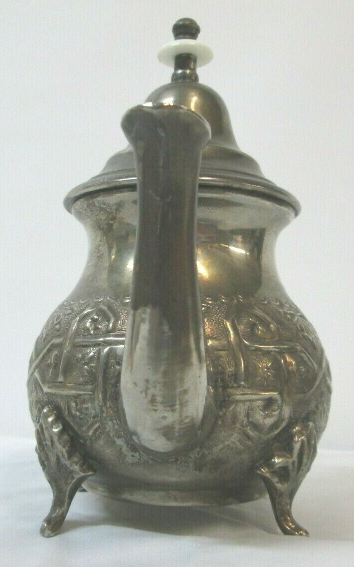 Antique Moroccan Teapot Silver Plated Marked Touzani Mohamed Barouk Fes