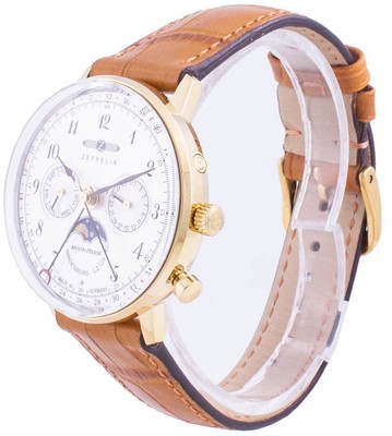 Pre-owned Zeppelin Hindenburg Lz 129 Moon Phase Day/date 70391 Quartz 30m Ladies Watch
