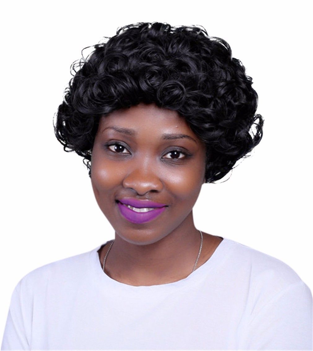 Women S Black Short Curly Mushroom Chic Hairstyle Synthetic Hair