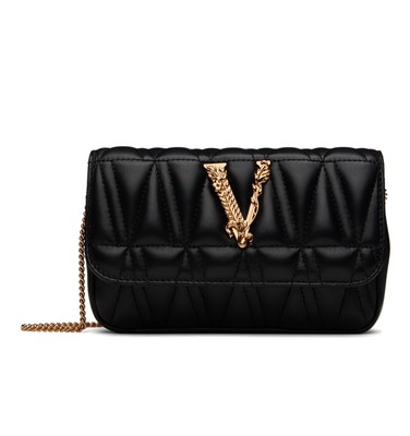 Versace Virtus Mini Black Bag Quilted Leather Golden Chain Crossbody NWT
