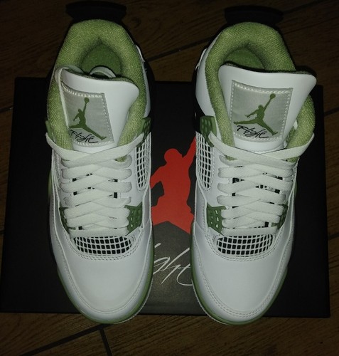 Pre-owned Jordan Wmns Air  4 Retro 'seafoam' White/oil Green-dark Ash Aq9129-103 Size 8.5