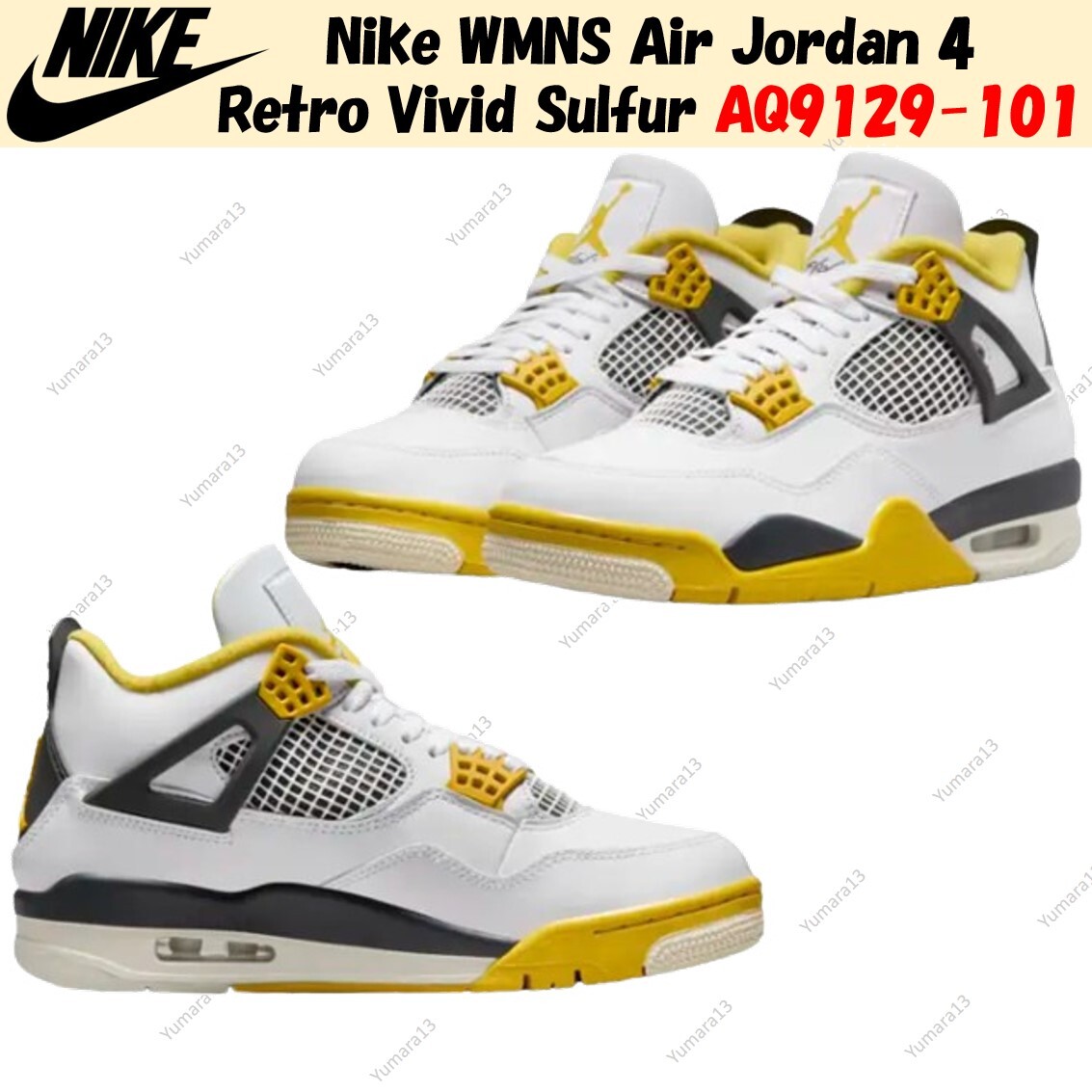 Nike WMNS Air Jordan 4 Retro Vivid Sulfur AQ9129-101 Women's Size