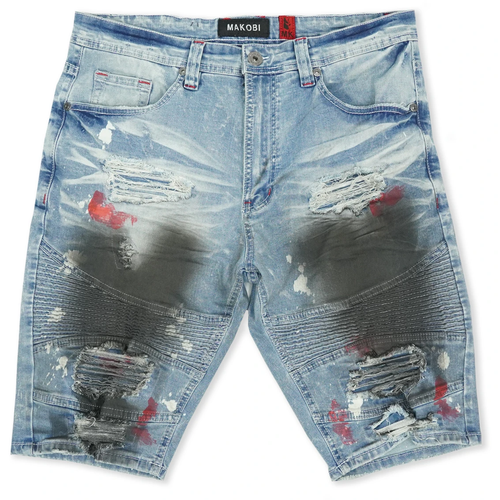 

Мужские рваные джинсовые шорты Makobi Light Wash Malaquite Biker