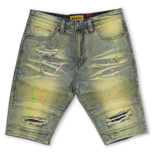 

Мужские джинсовые шорты Makobi Dirt Wash Willard Biker с брызгами краски