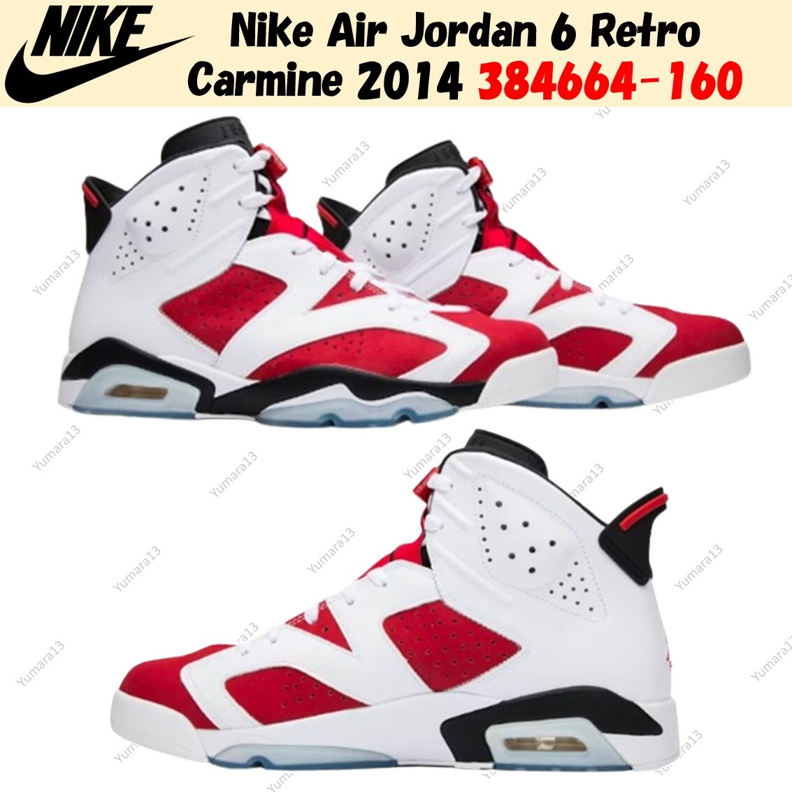 Nike Air Jordan 6 Retro Carmine 2014 384664-160 Men's Size | eBay
