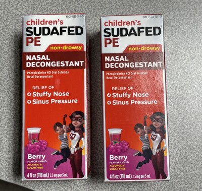 2x Children's Sudafed PE Nasal Decongestant, Non Drowsy, Berry, 4 floz, EXP 2/25