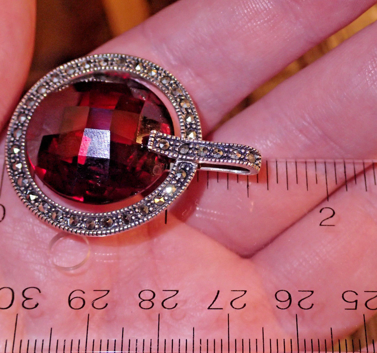 Marcasite Earrings And .925 Pendant With Red Stone