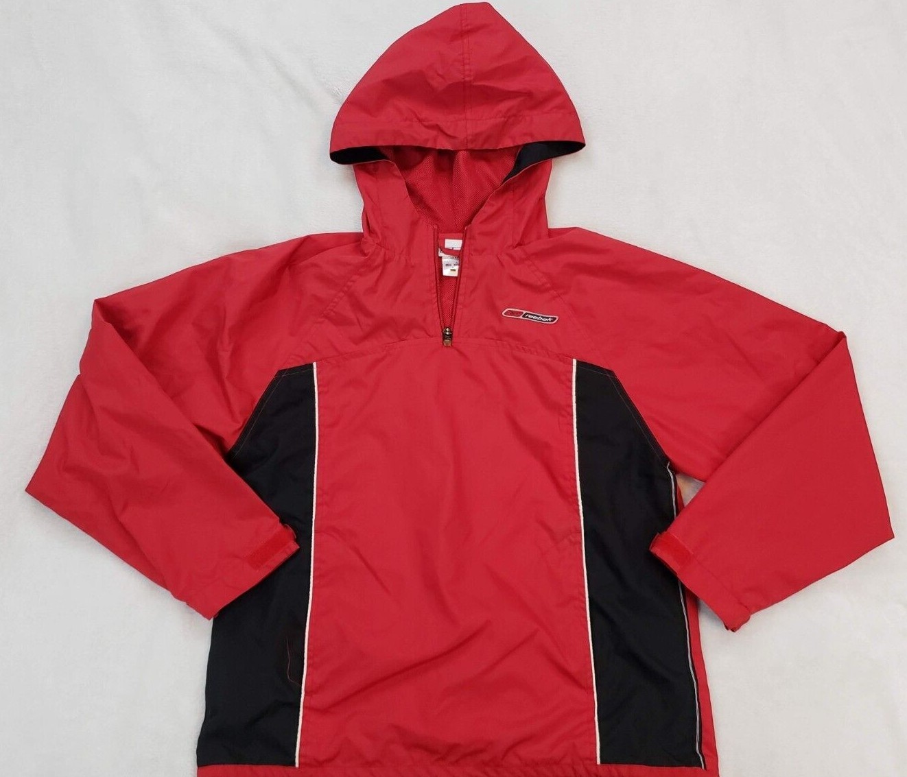 REEBOK Hooded Windbreaker Red & Black 1/3 Zip Small Running