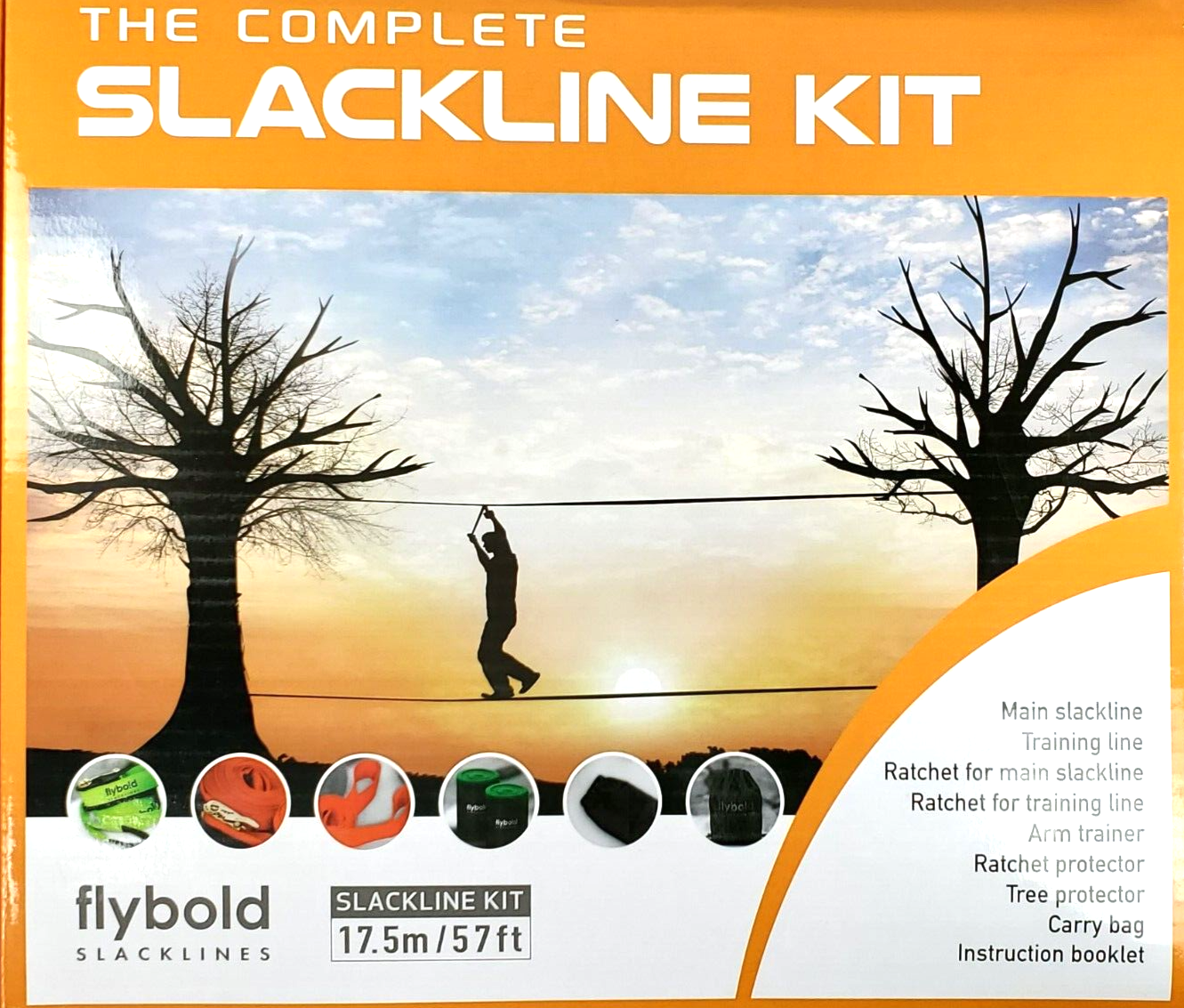 flybold Slacklines The COMPLETE SLACKLINE KIT 57 FT / 17.5 M