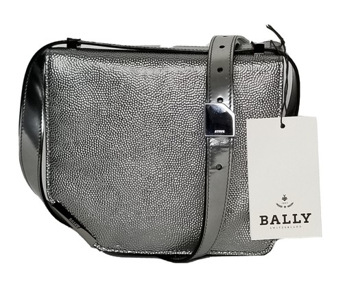 $1695 BALLY Corner Silver Metallic Leather Magnetic Flap