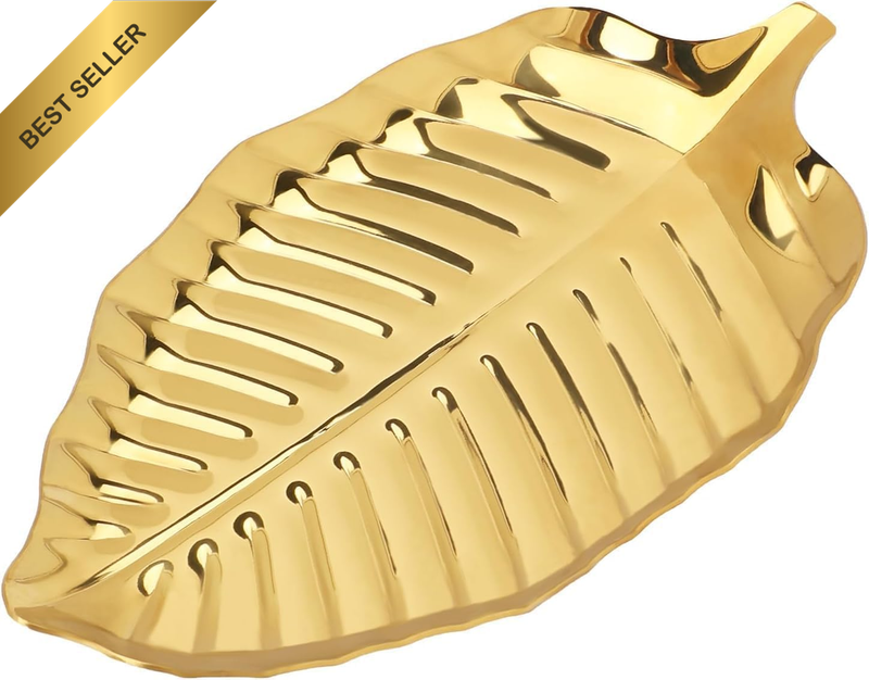 6.7-Inch Gold Leaf Stainless Steel Spoon Rest & Multi-Use Jewelry Holder