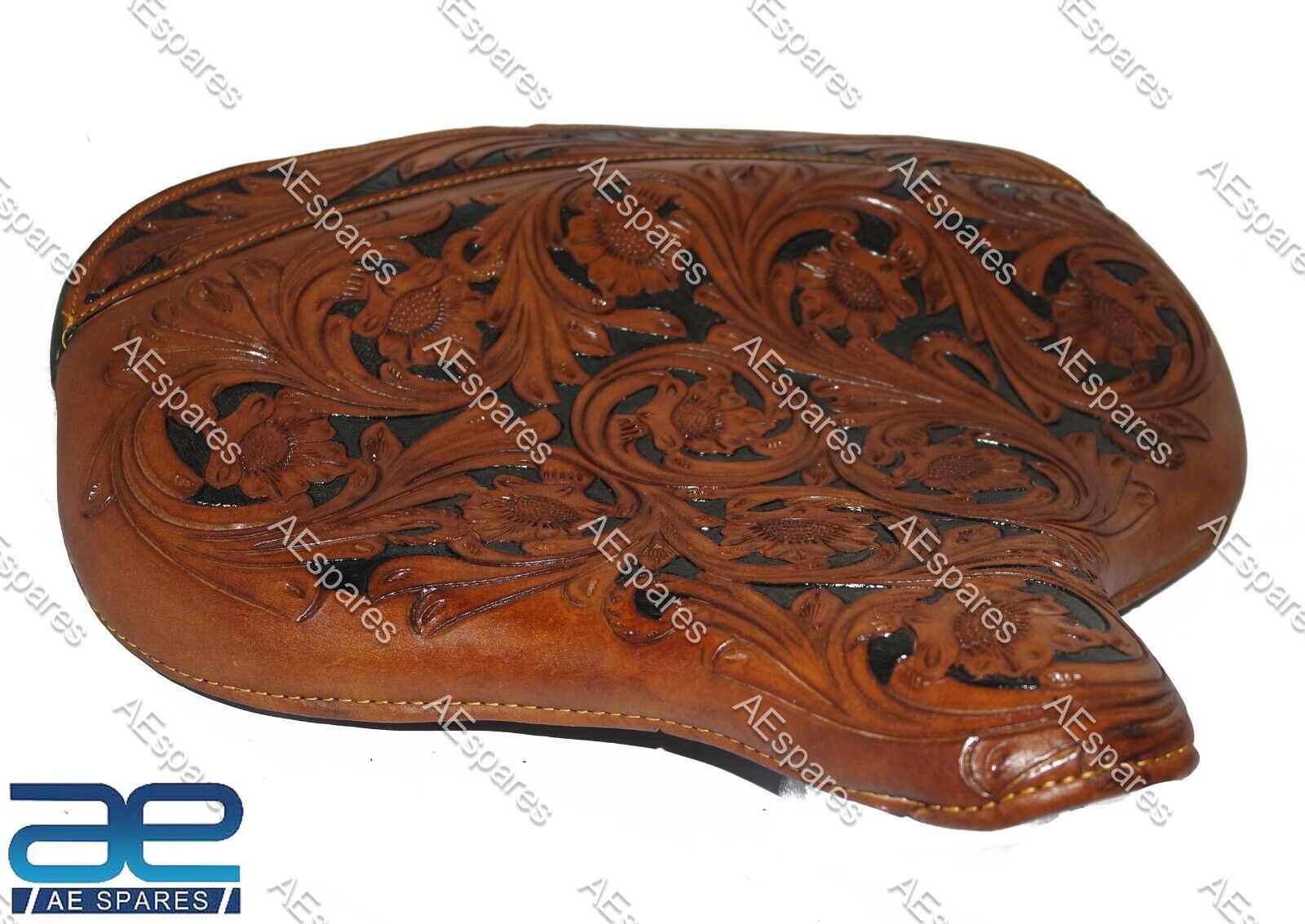 For HARLEY WLA WLC VL WL Knucklehead Genuine Leather Flower Carved Solo Seat  