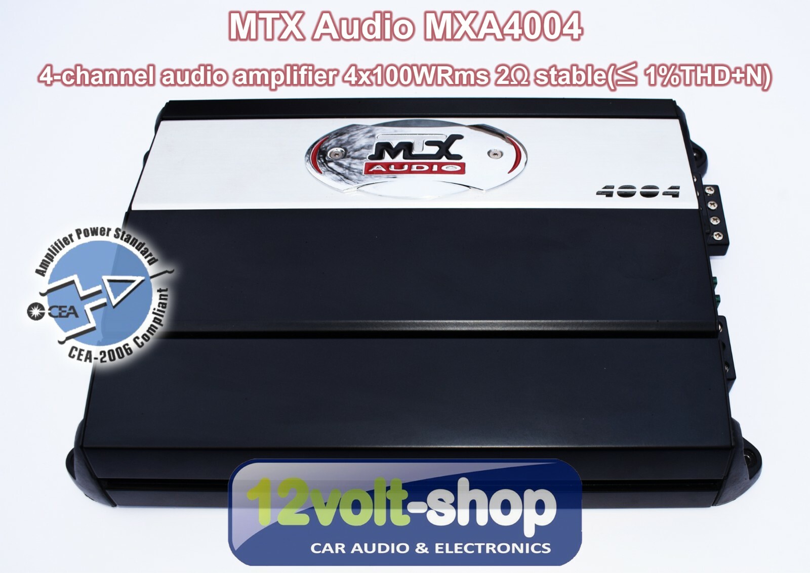 MTX MTA4004 4-ch amplifier 4x100W/2Ω; 2x200W/4Ω; remote bass MTX MTA4004 4-ch amplifier 4x100W/2Ω; 2x200W/4Ω; remote bass