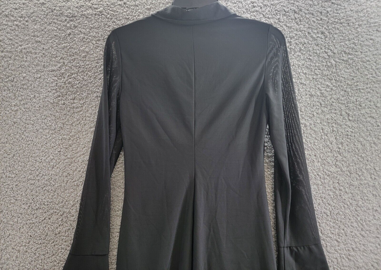 DKNY Collared Mesh-Sleeve Button-Up Shirtdress Women's 2 Black Button/Zip L/S - Picture 12 of 17