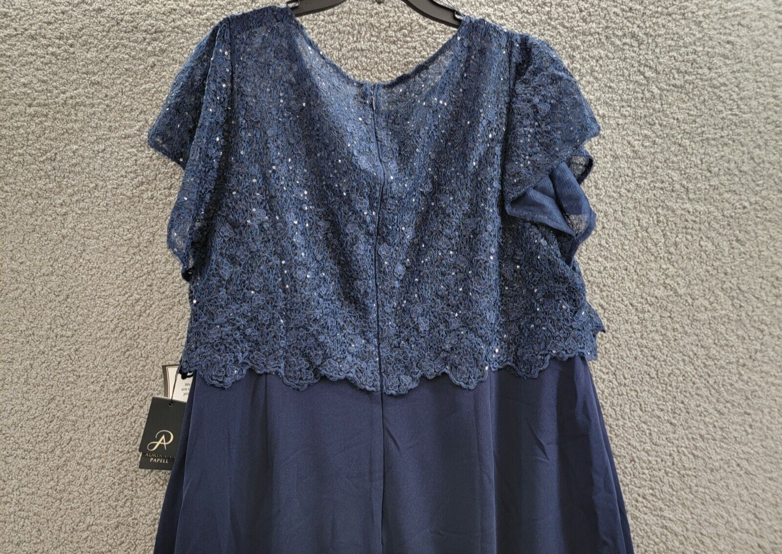 Adrianna Papell Sequin Guipure Lace Sheath Dress Women's 20W Navy Boat Neck~ - Picture 10 of 17