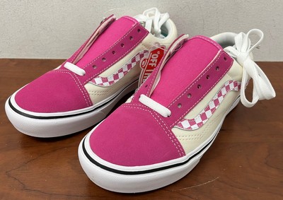 Big Kids Vans Comfycush Old Skool (клетка с боковой полосой) Карминно-розовый/белый — 4,5