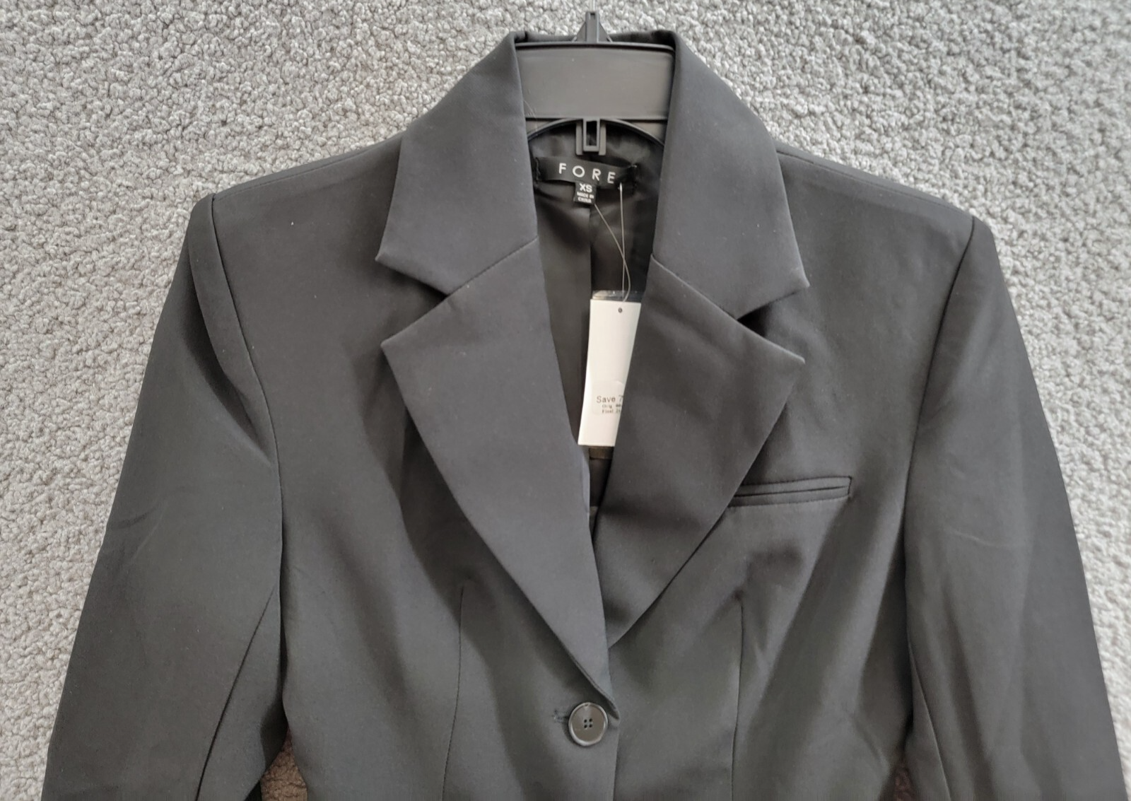 FORE Long Sleeves Notch Lapel Fitted Blazer Women XS Black Front Button Closure - Picture 3 of 20