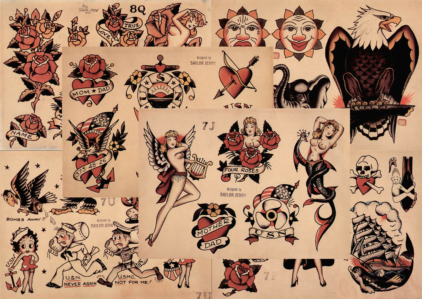 額縁 Old school tattoo FLASH graphic tattoo-flash-set-old-school-