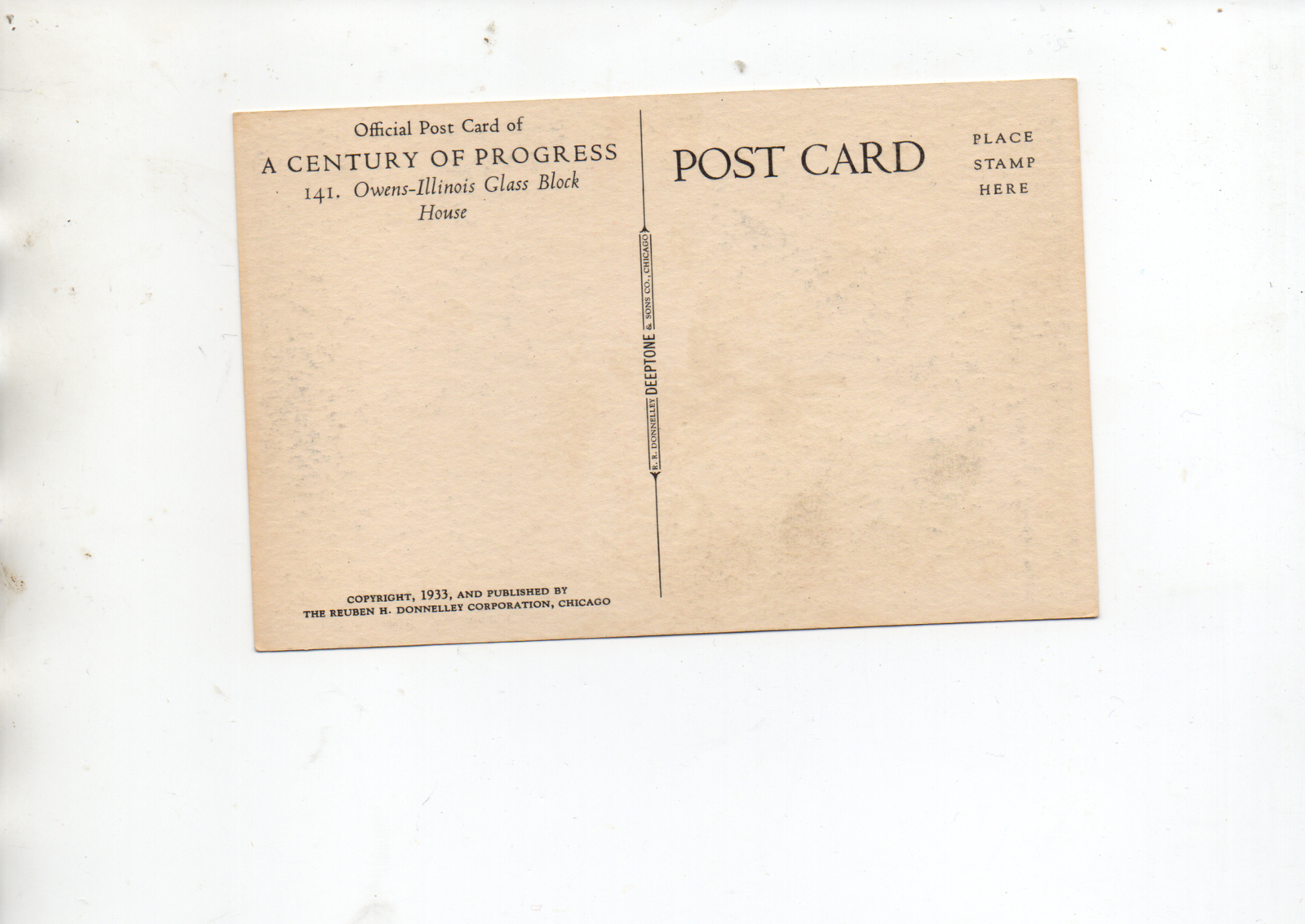 1933 Chicago Century of Progress OWENS-ILLINOIS GLASS BLDG  R H D CO. POST CARD