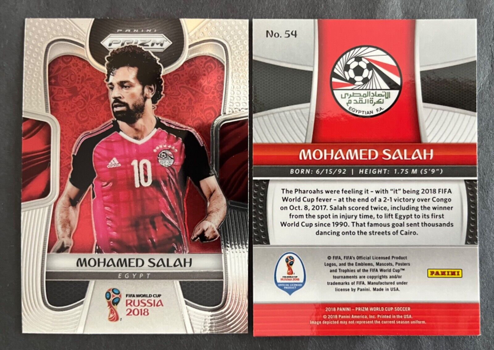 Mohamed Salah 2018 Panini Prizm World Cup Card #54 EGYPT QTY Mohamed Salah 2018 Panini Prizm World Cup Card #54 EGYPT QTY