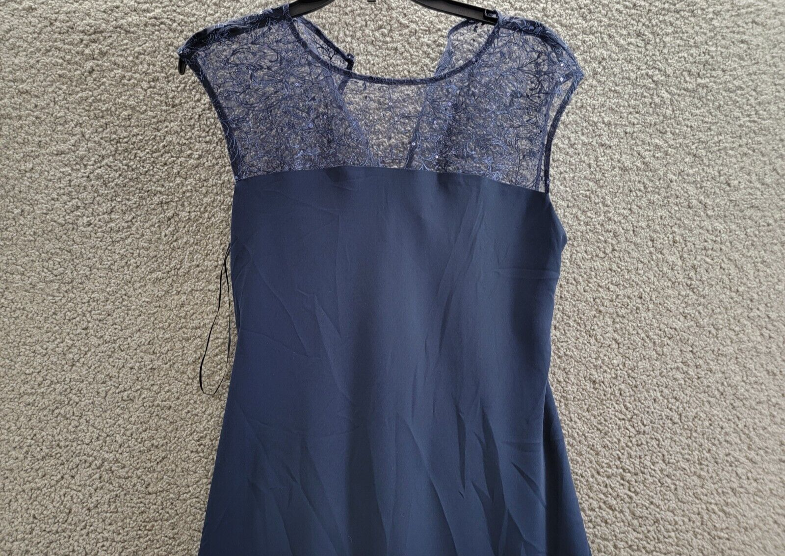 Lauren Ralph Lauren Beaded Georgette Cocktail Dress Women's 6 Navy Back Button - Picture 3 of 16