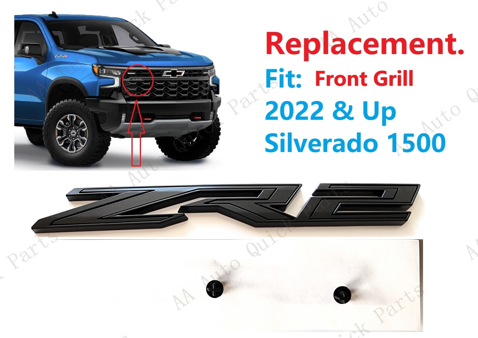 1PCS Matte Black Front Grill ZR2 Emblem Badge Fit 2022-2024
