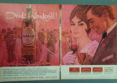 1962 Gallo Port Wines Tawny Port Ruby Port California Port 2 Page Print Ad