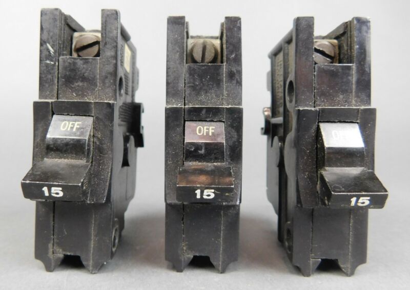 *Lot of 3* FPE/Federal Pacific Electric Type NB 15A Circuit Breakers, 120/240...