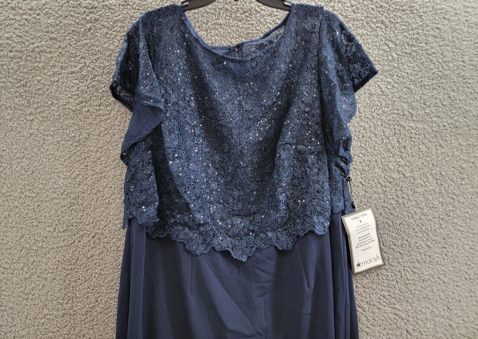 Adrianna Papell Sequin Guipure Lace Sheath Dress Women's 20W Navy Boat Neck~ - Picture 3 of 17